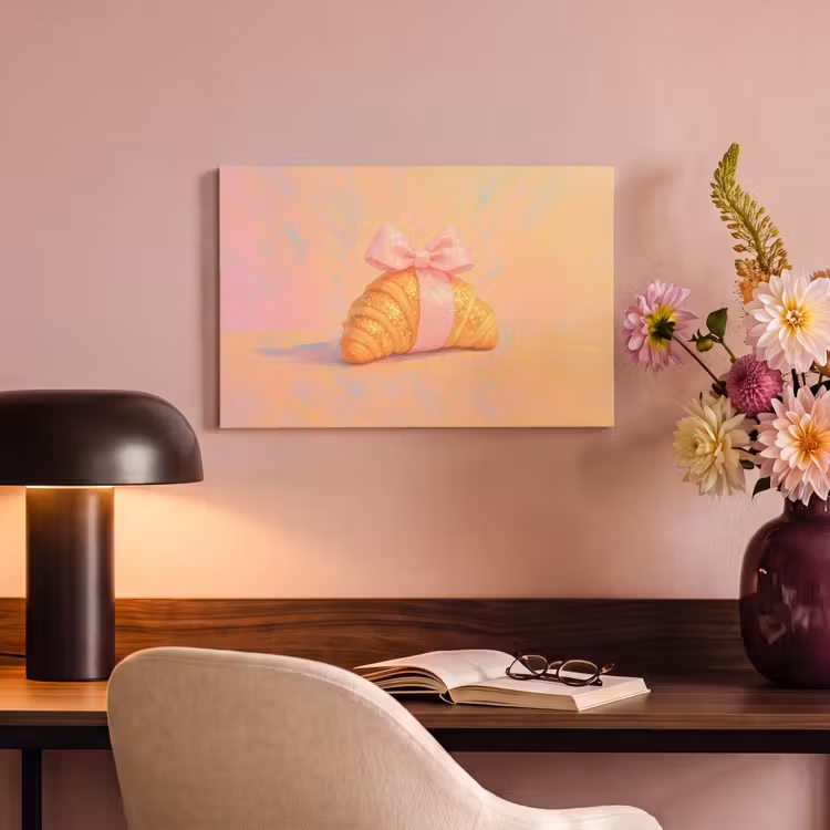 Canvas schilderij - Croissant - Strik - Roze — 6