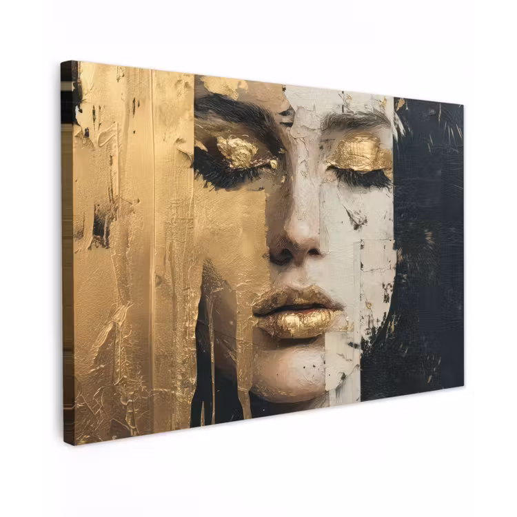 Canvas schilderij - Abstract - Goud - Gezicht - Lippen — 1