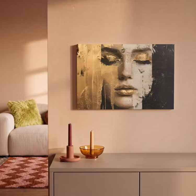 Canvas schilderij - Abstract - Goud - Gezicht - Lippen — 2