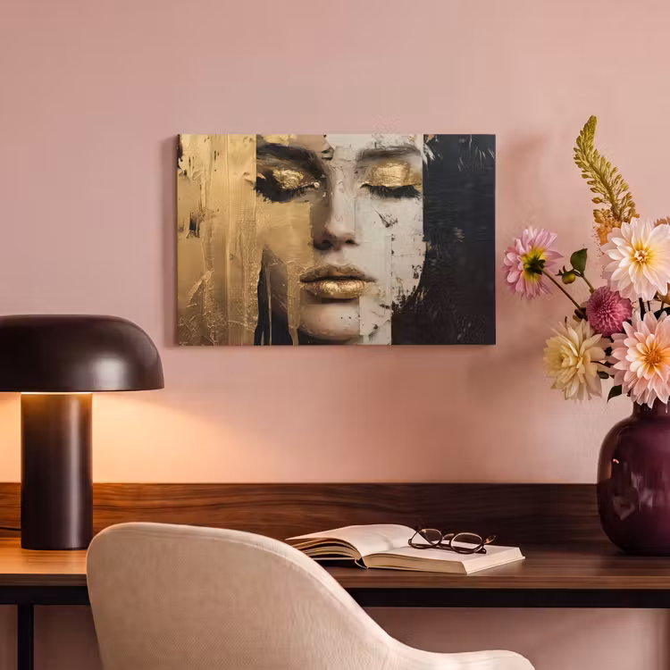 Canvas schilderij - Abstract - Goud - Gezicht - Lippen — 6