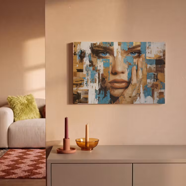 Canvas schilderij - Abstract - Penseelstreken - Blauw - Gezicht — 2