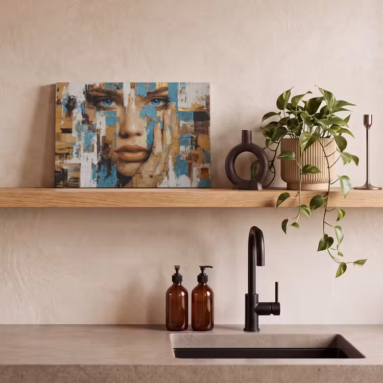 Canvas schilderij - Abstract - Penseelstreken - Blauw - Gezicht — 4
