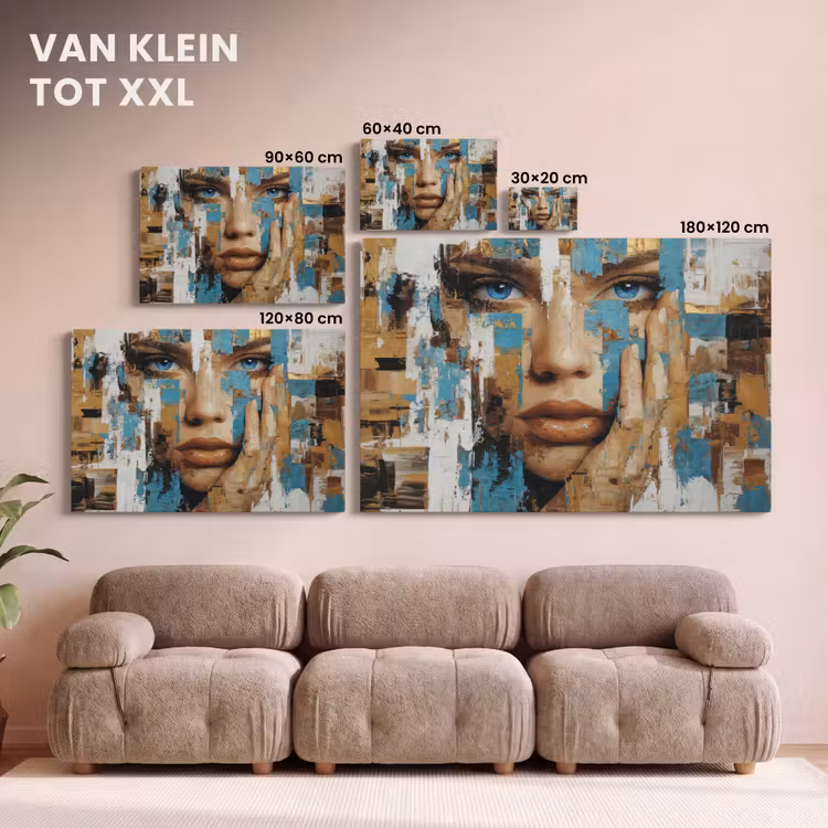 Canvas schilderij - Abstract - Penseelstreken - Blauw - Gezicht — 8