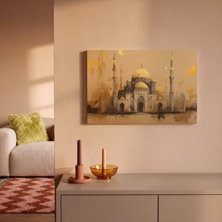 Canvas schilderij - Goud - Abstracte penseelstreken - Moskee — 2
