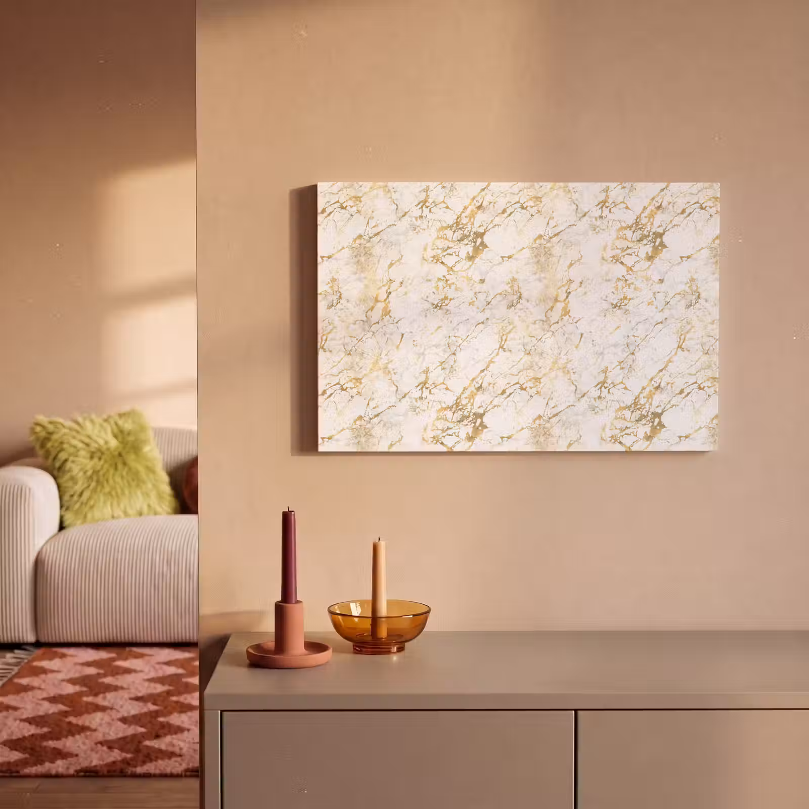 Canvas schilderij - Goudspatten - Wit - Marmer — 1