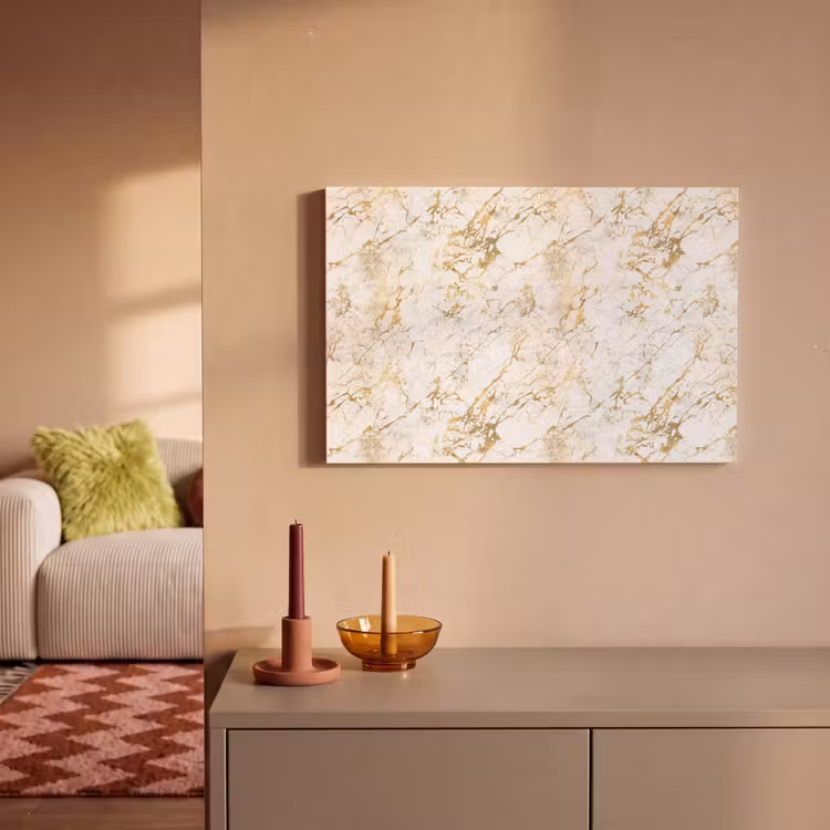 Canvas schilderij - Goudspatten - Wit - Marmer — 1