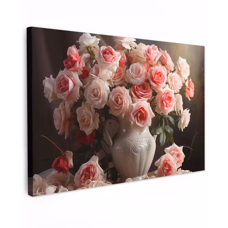 Canvas schilderij - Bloemen - Rozen - Vaas - Stilleven - Boeket — 1