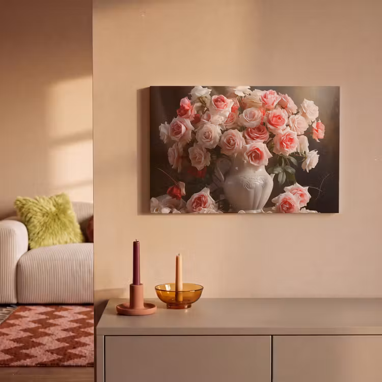 Canvas schilderij - Bloemen - Rozen - Vaas - Stilleven - Boeket — 2