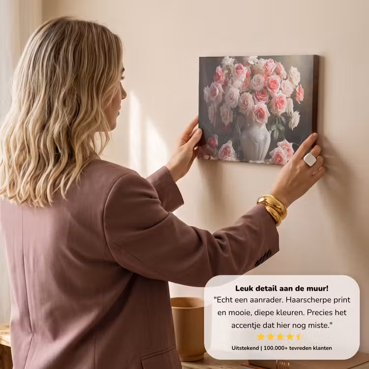 Canvas schilderij - Bloemen - Rozen - Vaas - Stilleven - Boeket — 3