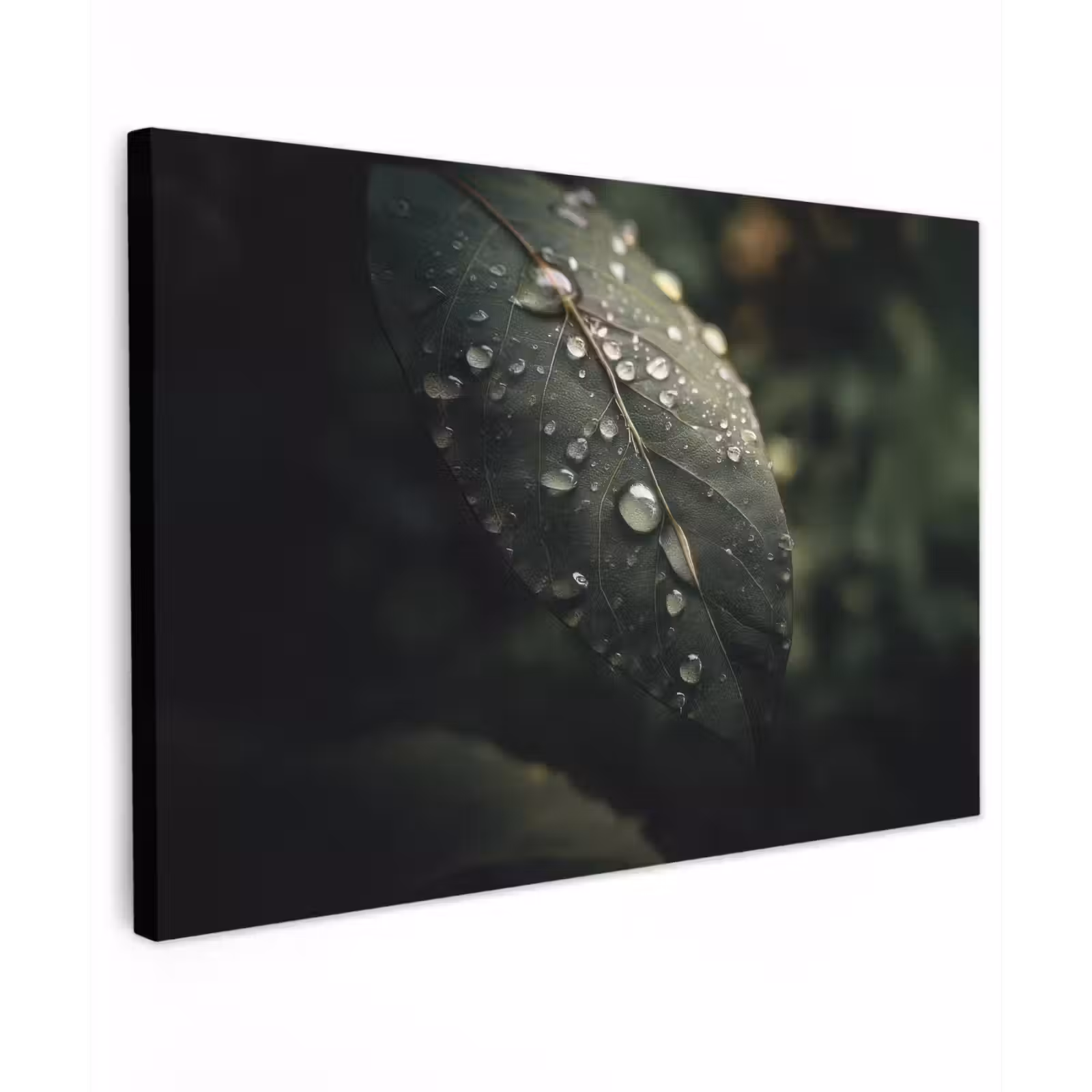 Canvas schilderij - Blad - Groen - Nerven - Regendruppels — 1