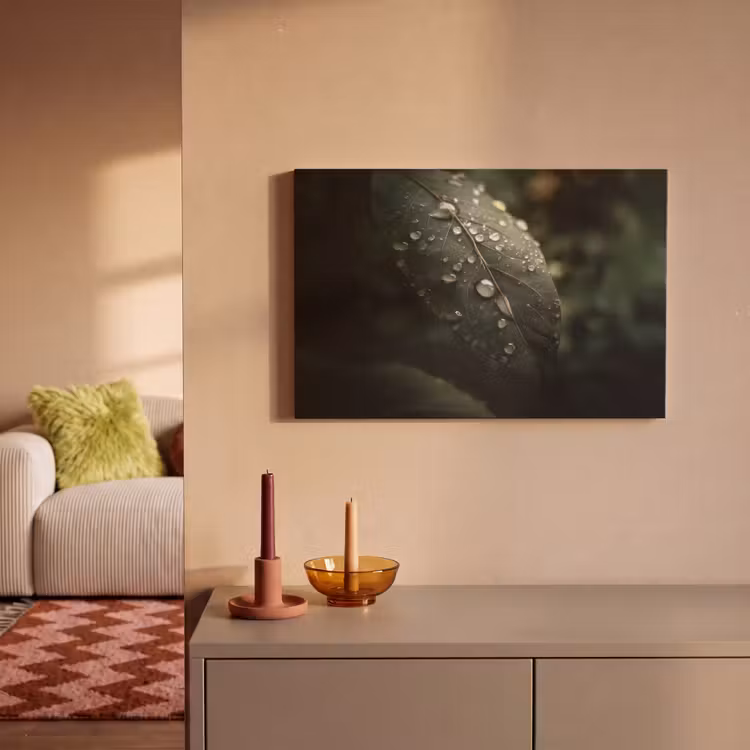 Canvas schilderij - Blad - Groen - Nerven - Regendruppels — 2