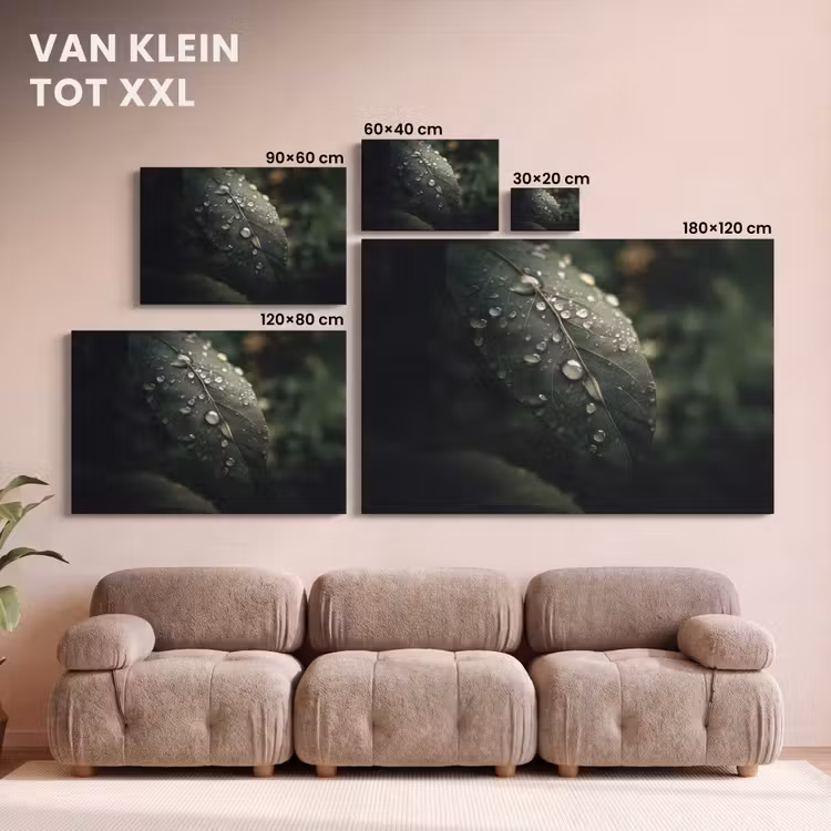 Canvas schilderij - Blad - Groen - Nerven - Regendruppels — 8
