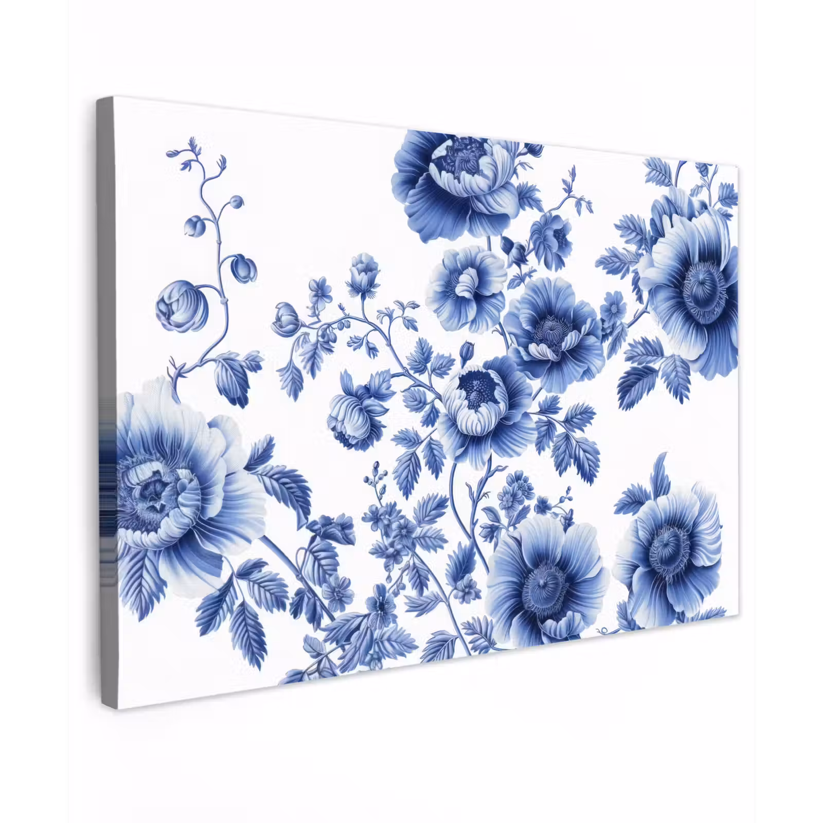Canvas schilderij - Bloemen - Delfts blauw - Kunst - Wit — 1