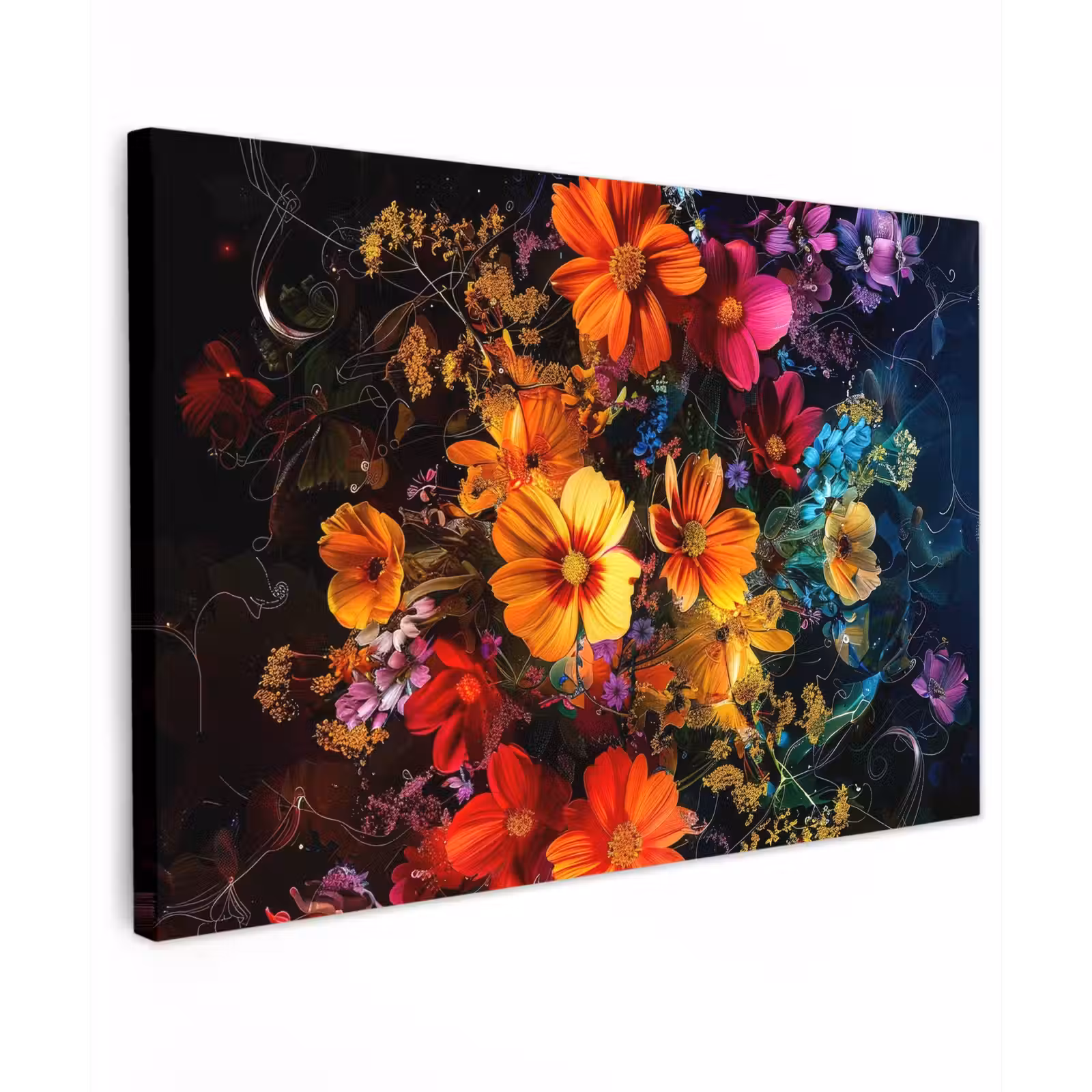 Canvas schilderij - Bloemen - Kleurrijk - Zwart — 1