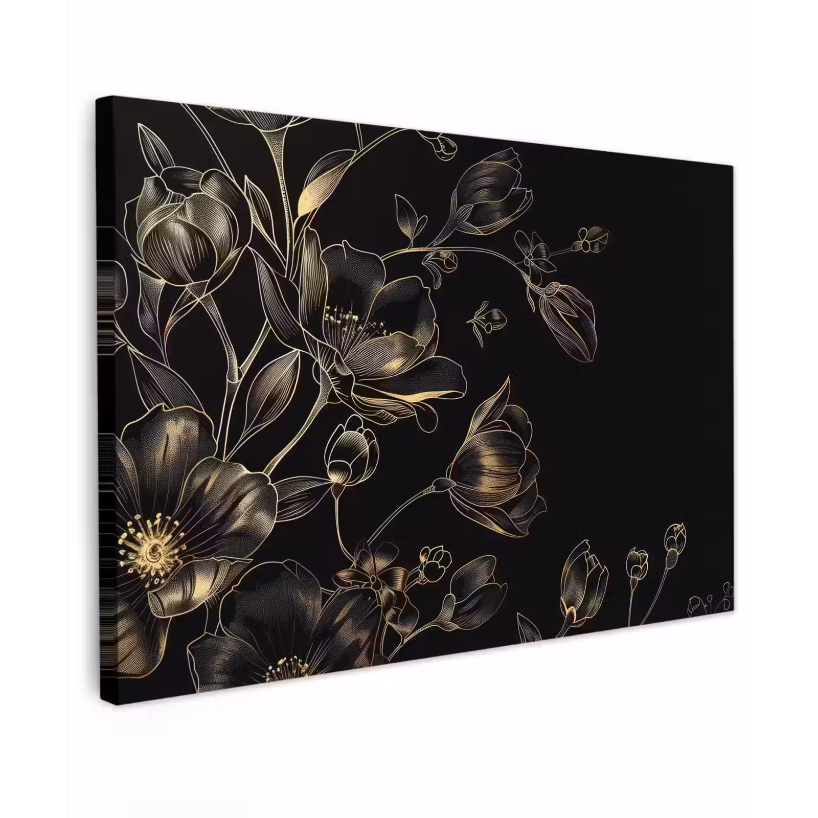 Canvas schilderij - Bloemen - Kunst - Goud - Zwart — 1