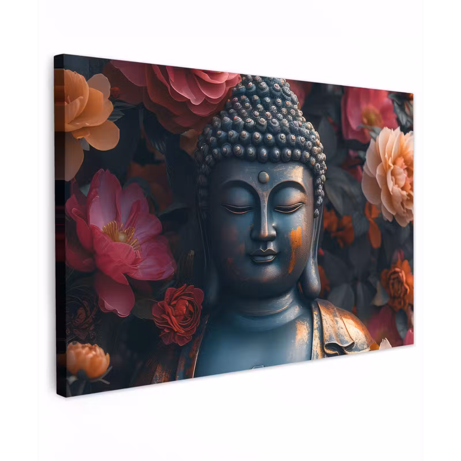 Canvas schilderij - Boeddha - Bloemen - Buddha - Beeld - Kunst — 1