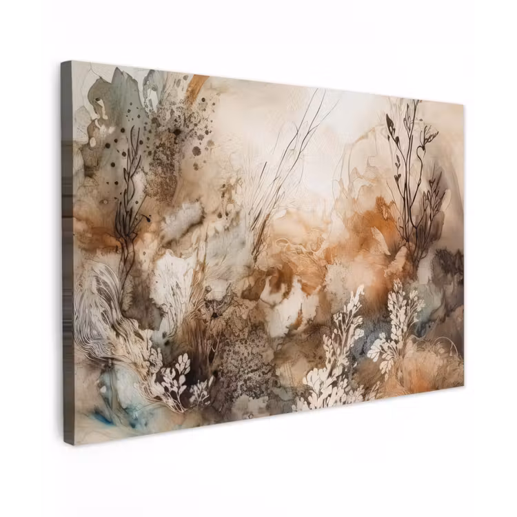 Canvas schilderij - Abstract - Beige - Verf - Kunst - Natuur - Bloemen — 1
