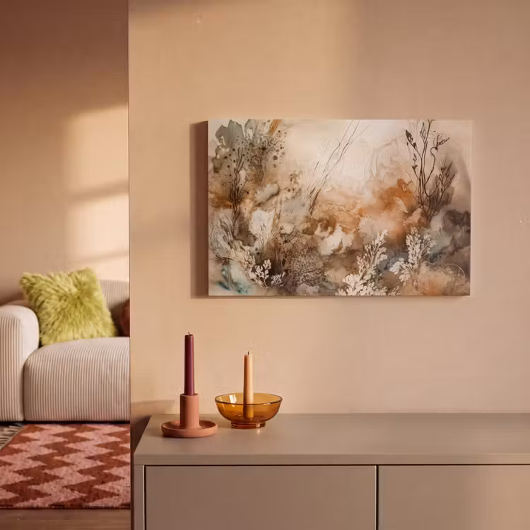 Canvas schilderij - Abstract - Beige - Verf - Kunst - Natuur - Bloemen — 2