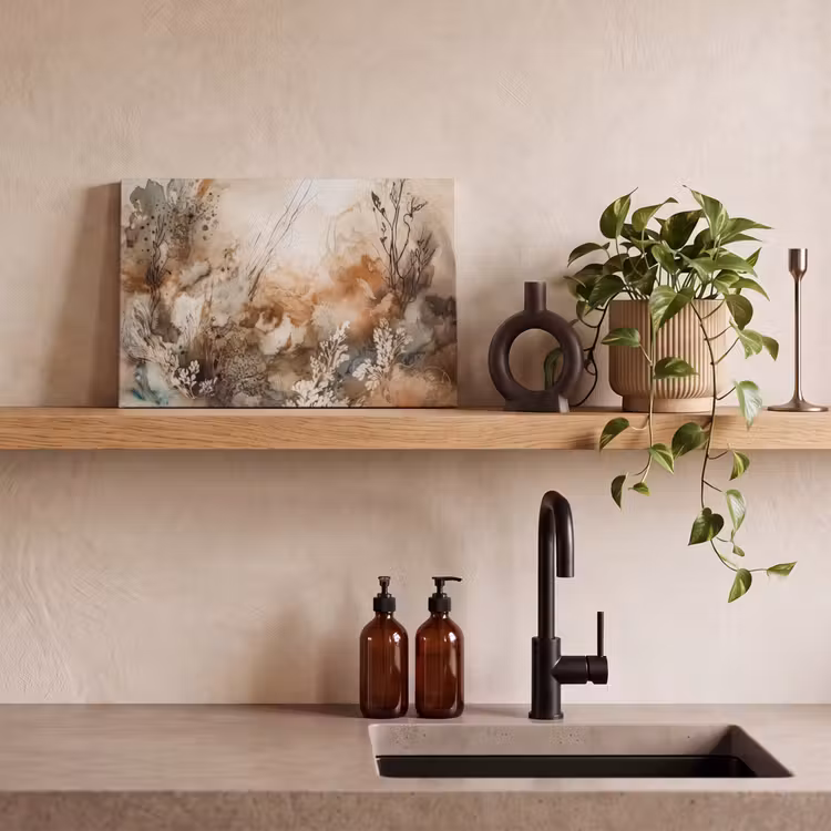 Canvas schilderij - Abstract - Beige - Verf - Kunst - Natuur - Bloemen — 4