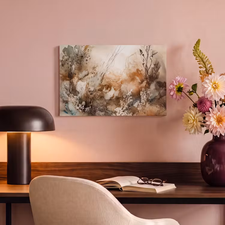 Canvas schilderij - Abstract - Beige - Verf - Kunst - Natuur - Bloemen — 6