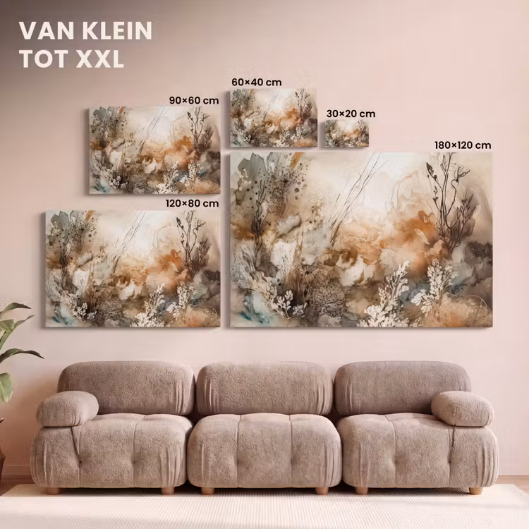 Canvas schilderij - Abstract - Beige - Verf - Kunst - Natuur - Bloemen — 7