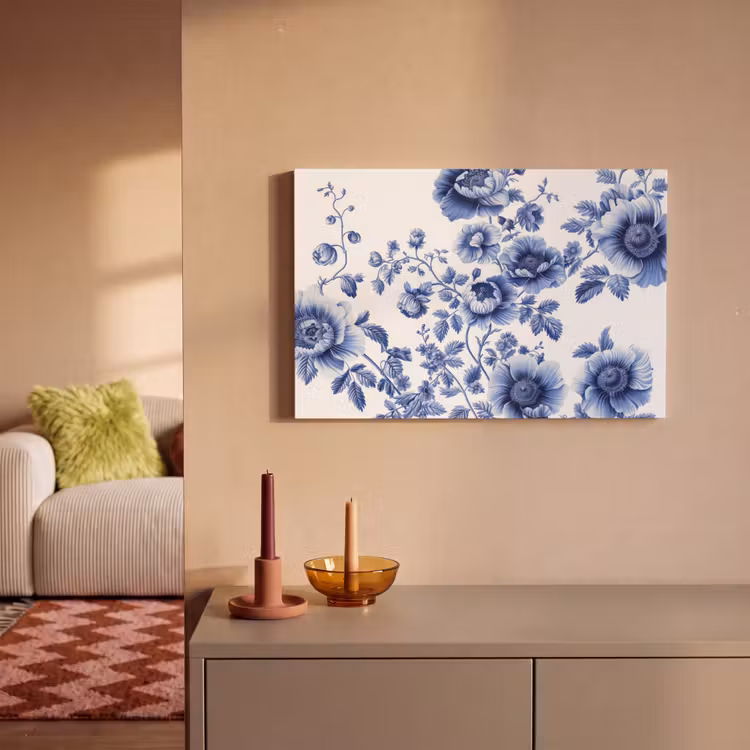 Canvas schilderij - Bloemen - Delfts blauw - Kunst - Wit — 2