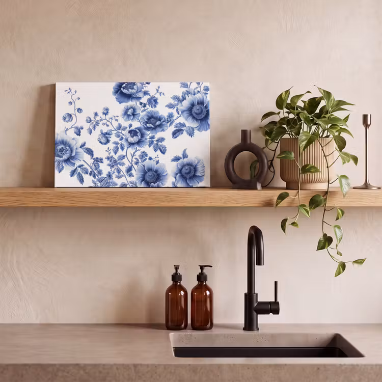 Canvas schilderij - Bloemen - Delfts blauw - Kunst - Wit — 4