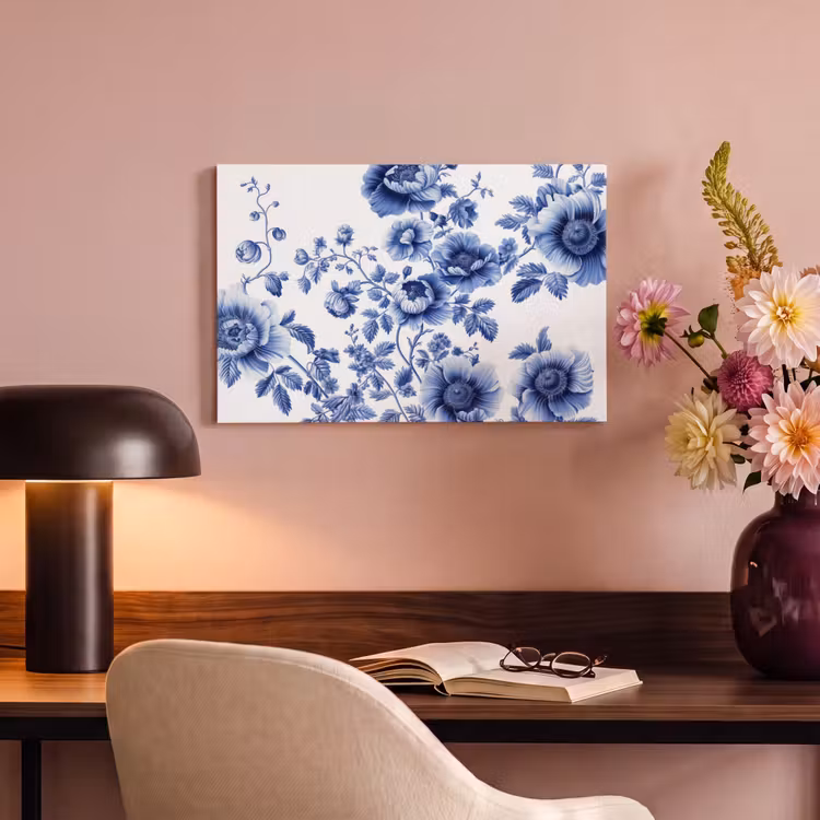 Canvas schilderij - Bloemen - Delfts blauw - Kunst - Wit — 6