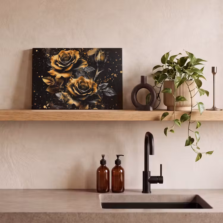 Canvas schilderij - Bloemen - Goud - Zwart - Kunst — 4