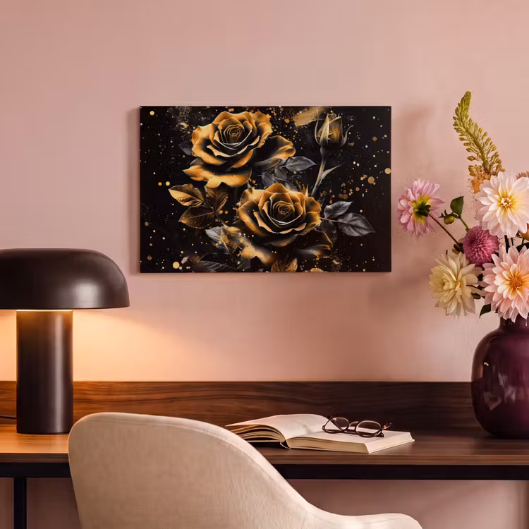 Canvas schilderij - Bloemen - Goud - Zwart - Kunst — 6