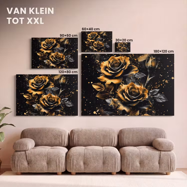 Canvas schilderij - Bloemen - Goud - Zwart - Kunst — 7