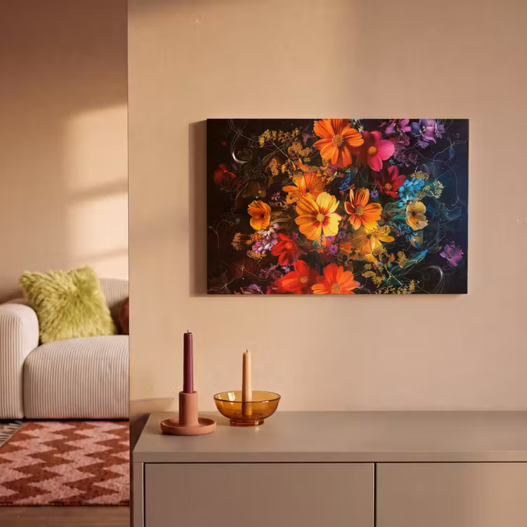 Canvas schilderij - Bloemen - Kleurrijk - Zwart — 2