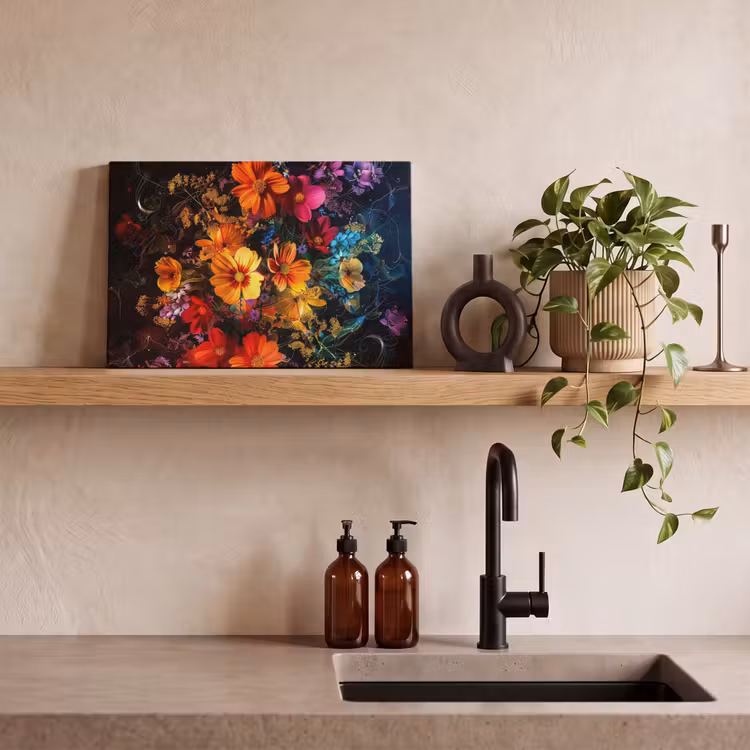 Canvas schilderij - Bloemen - Kleurrijk - Zwart — 4