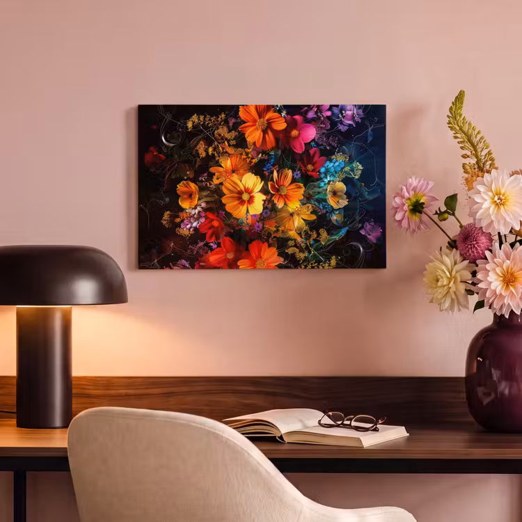 Canvas schilderij - Bloemen - Kleurrijk - Zwart — 6