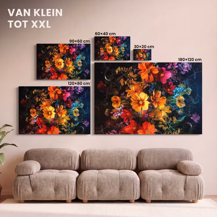 Canvas schilderij - Bloemen - Kleurrijk - Zwart — 7