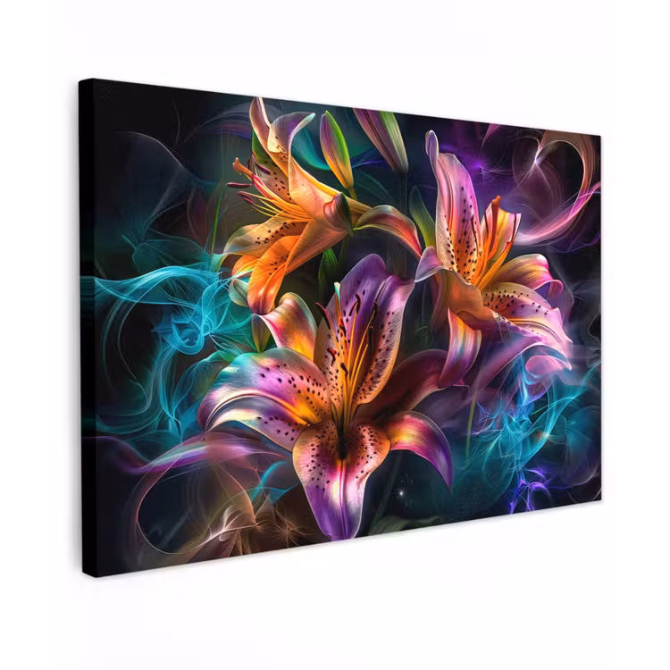 Canvas schilderij - Bloemen - Kleurrijk - Zwart - Kunst — 1