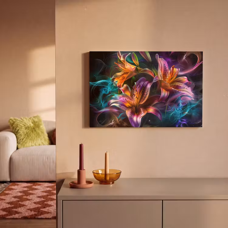 Canvas schilderij - Bloemen - Kleurrijk - Zwart - Kunst — 2
