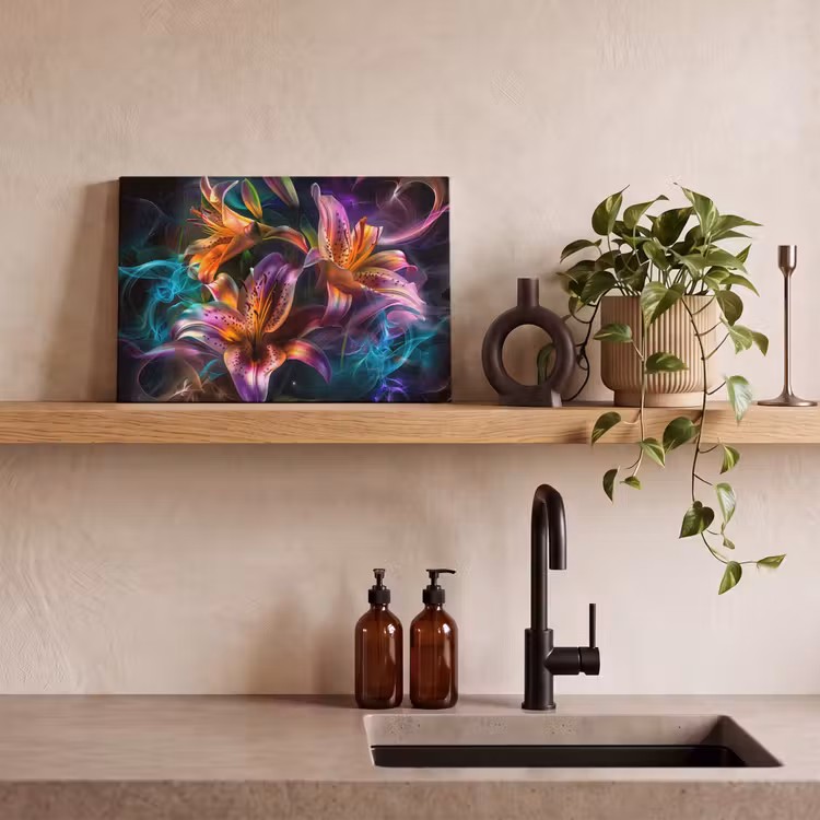 Canvas schilderij - Bloemen - Kleurrijk - Zwart - Kunst — 4
