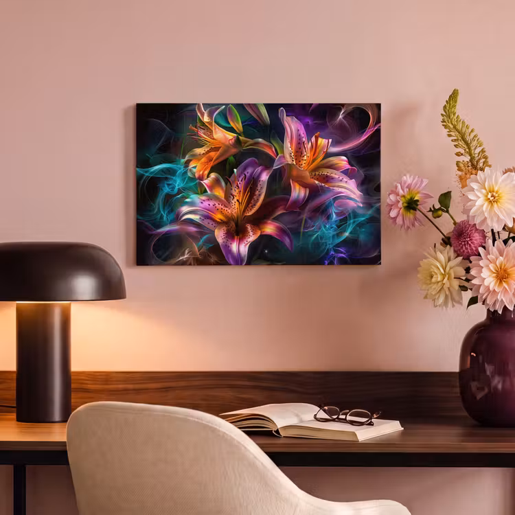 Canvas schilderij - Bloemen - Kleurrijk - Zwart - Kunst — 6