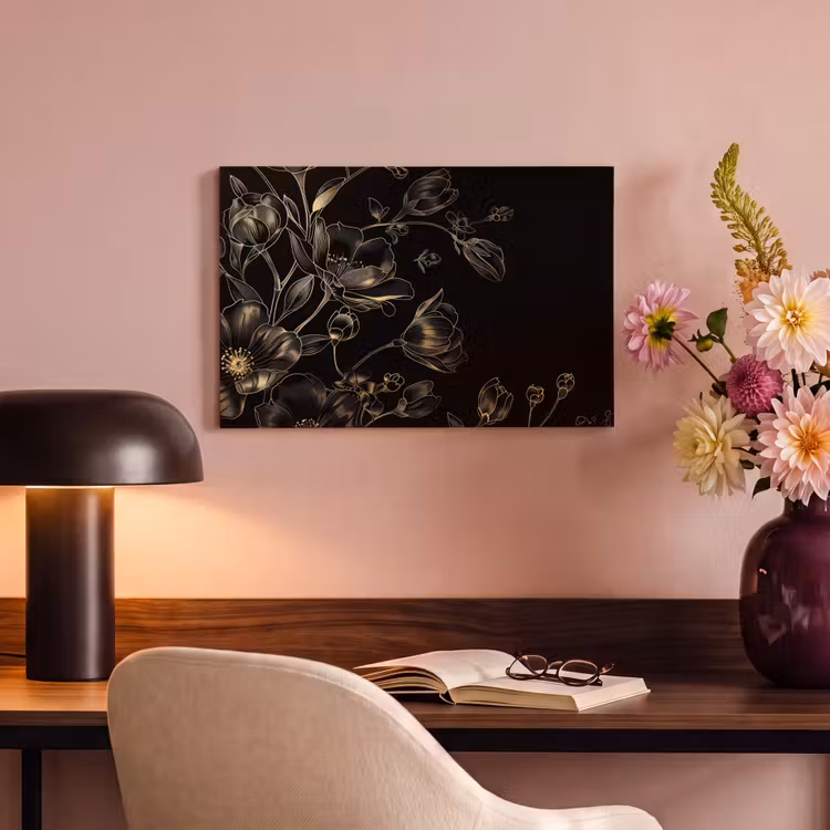 Canvas schilderij - Bloemen - Kunst - Goud - Zwart — 6