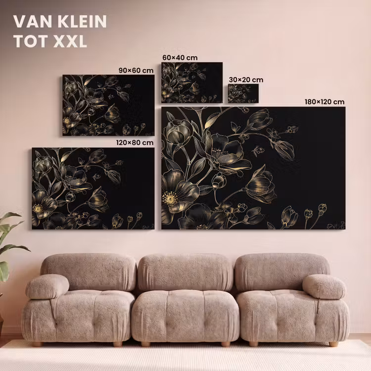 Canvas schilderij - Bloemen - Kunst - Goud - Zwart — 7