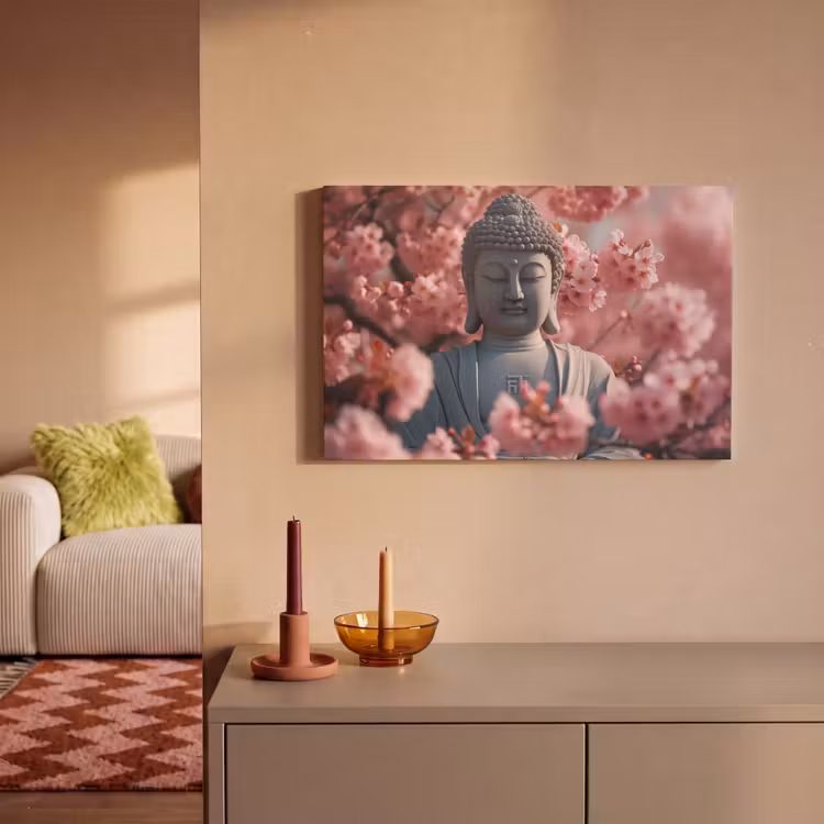 Canvas schilderij - Boeddha - Beeld - Sakura - Buddha - Kersenbloesem — 2
