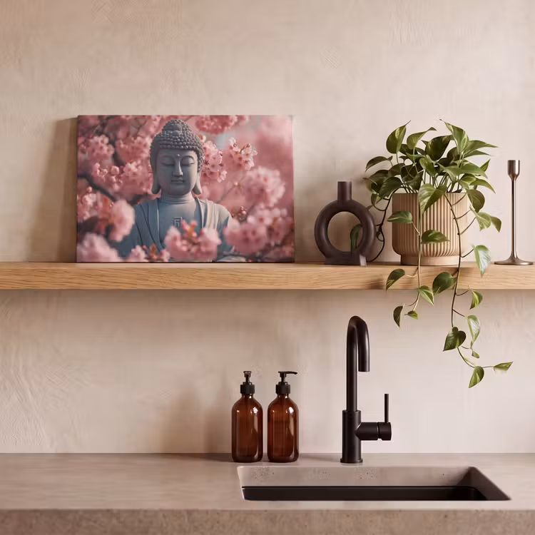 Canvas schilderij - Boeddha - Beeld - Sakura - Buddha - Kersenbloesem — 4