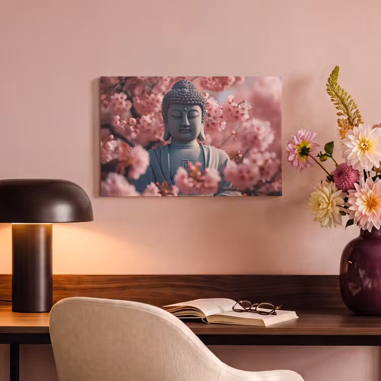 Canvas schilderij - Boeddha - Beeld - Sakura - Buddha - Kersenbloesem — 6