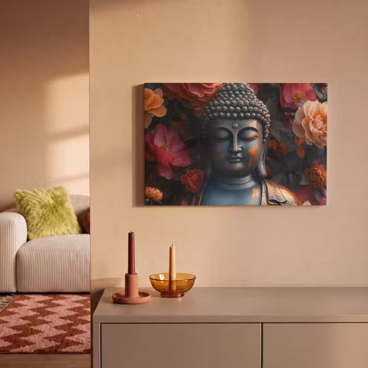 Canvas schilderij - Boeddha - Bloemen - Buddha - Beeld - Kunst — 2