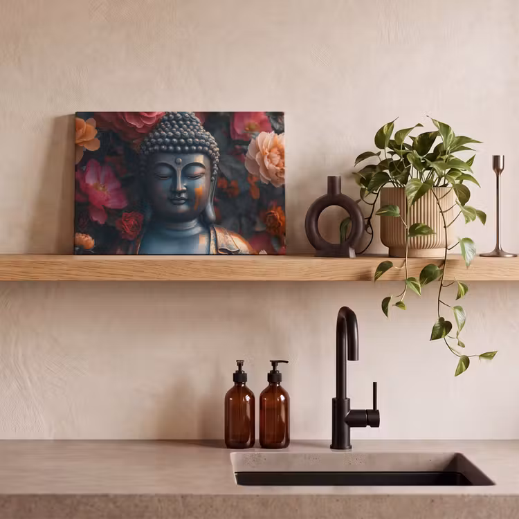 Canvas schilderij - Boeddha - Bloemen - Buddha - Beeld - Kunst — 4