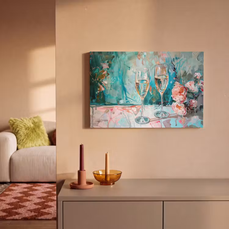 Canvas schilderij - Champagne - Schilderij - Bloemen - Kunst — 2