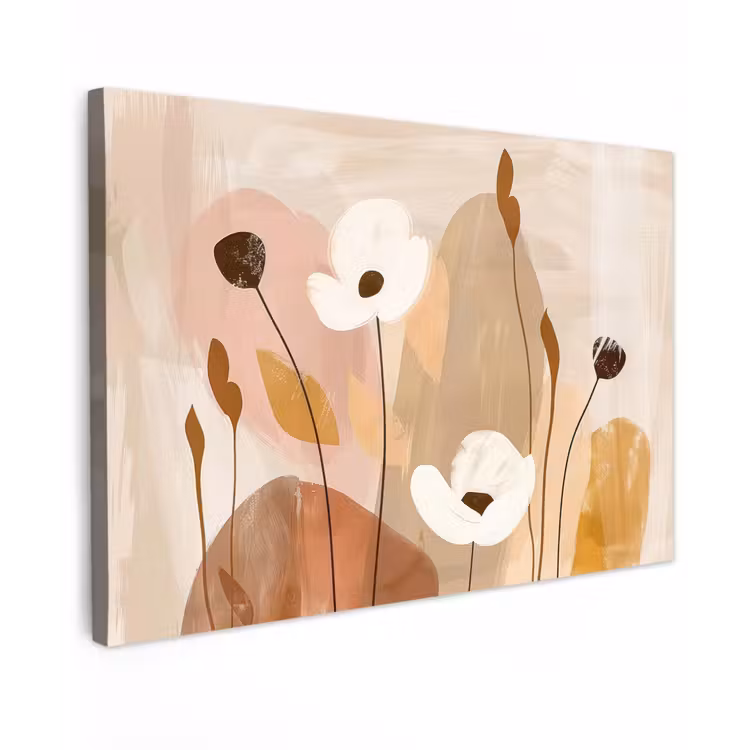 Canvas schilderij - Bloemen - Abstract - Beige - Kunst — 1