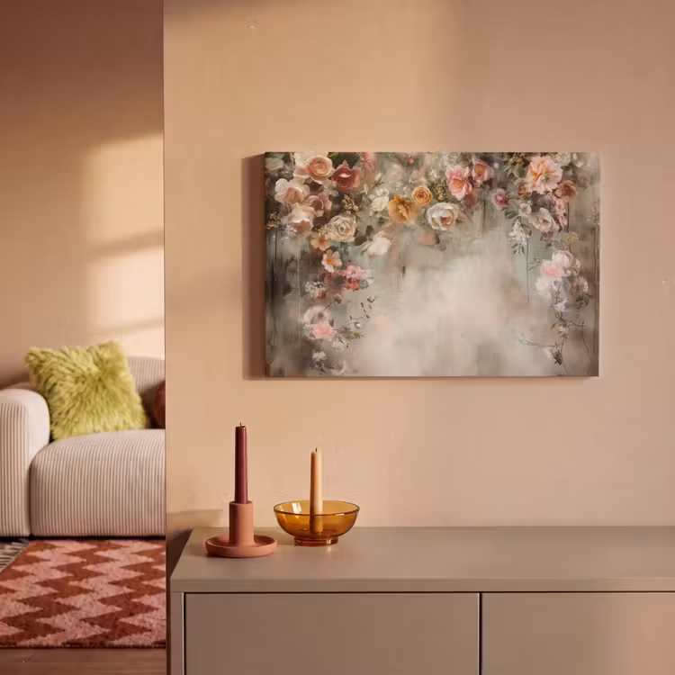 Canvas schilderij - Bloemen - Beton - Rozen - Grijs — 2