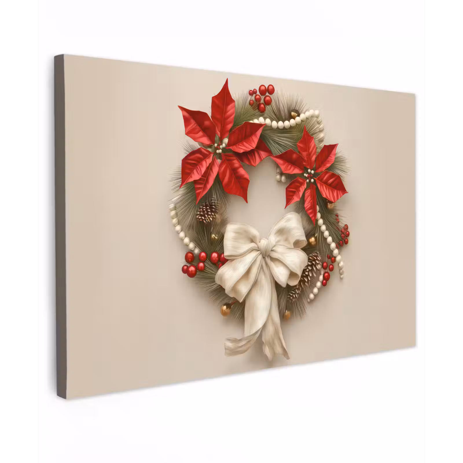 Canvas schilderij - Deurkrans - Strik - Kerst - Rood - Groen — 1